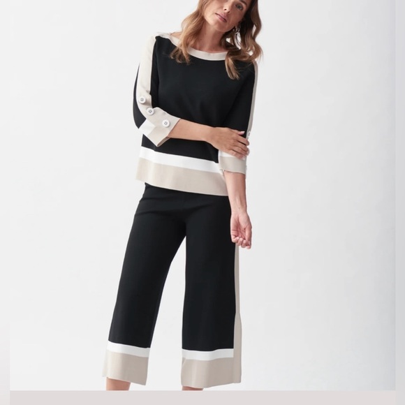Joseph Ribkoff Color Block Wide Leg Knit Pant - Size Large - Picture 3 of 7